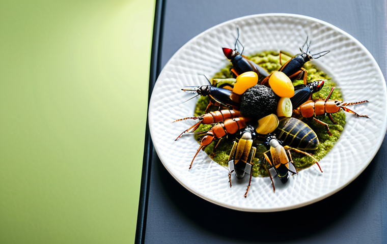 곤충 산업 전망 분석 - "Illustration of the environmental benefits of insect farming. Show a side-by-side comparison: on on...