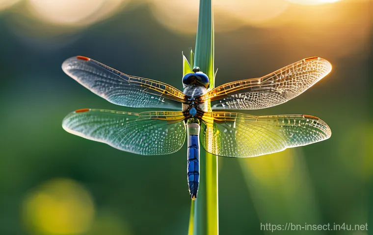 곤충의 비행 메커니즘 연구 - **Prompt:** A hyper-realistic, high-speed photographic capture of a iridescent dragonfly in mid-flig...