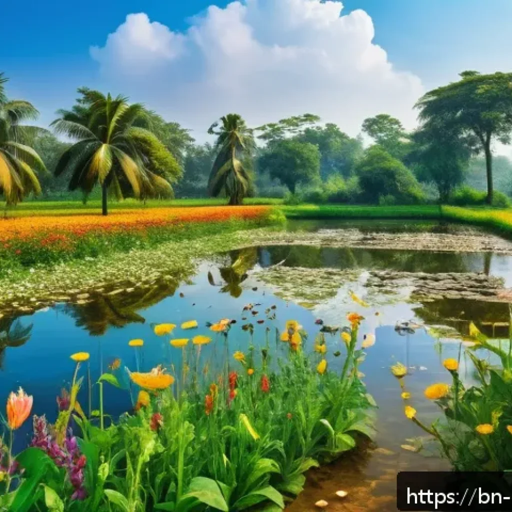 곤충 관련 환경 캠페인 - A vibrant garden scene in rural Bengal featuring diverse insects such as honeybees and butterflies a...