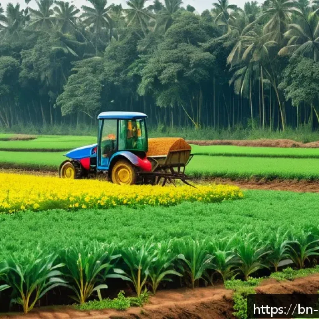 곤충과 농업 발전 - A vibrant rural agricultural field in Bangladesh during daytime, showcasing a healthy crop farm with...