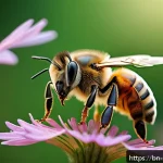 곤충 독 특징 및 활용법 - A highly detailed scientific illustration of a honeybee (Apis mellifera) in a natural environment, s...