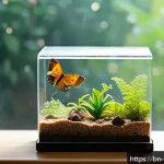곤충 사육장 제작 가이드 - A bright and airy insect terrarium set beside a window with soft morning and afternoon light filteri...