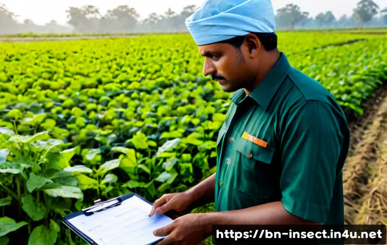 곤충 관련 법률 및 정책 - Photorealistic government environmental inspector in a neat field uniform examining a clear insect h...